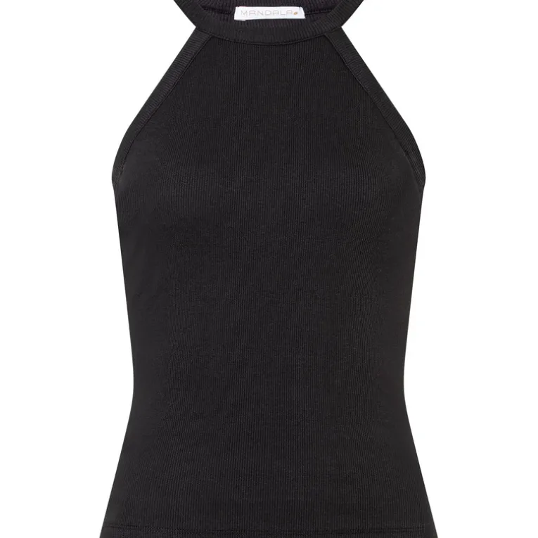 Damen Ribbed Halterneck Top